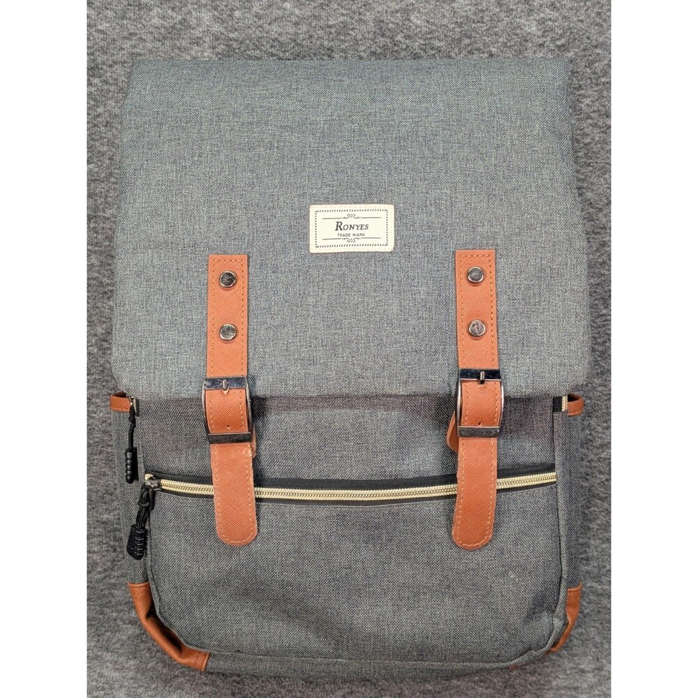 Ronyes Canvas Laptop Backpack Gray Brown USB Charging Travel School Bag